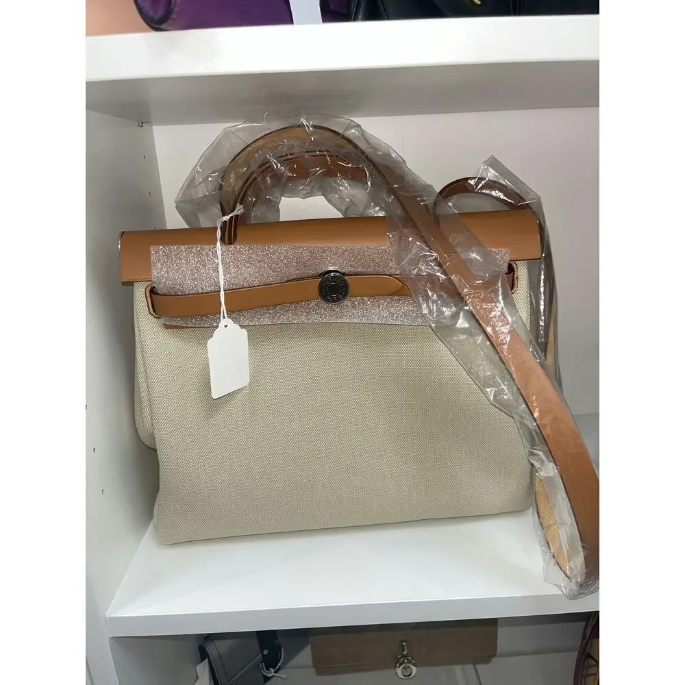 Hermès Herbag Zip 31 Beige Canvas & Natural Leather Handbag